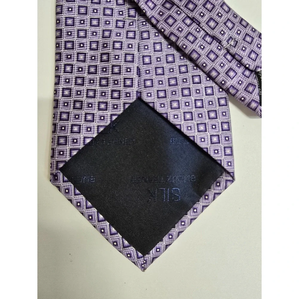 Bijoux Terner Necktie Mens Purple Geometric 100% Silk Classic Formal Business